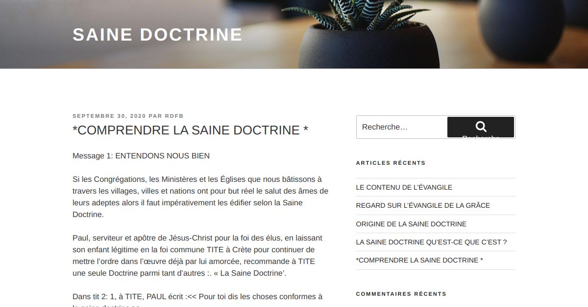 LA SAINE DOCTRINE * Saine doctrine